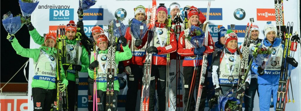 Biathlon Podest Mixedstaffel Östersund 2016