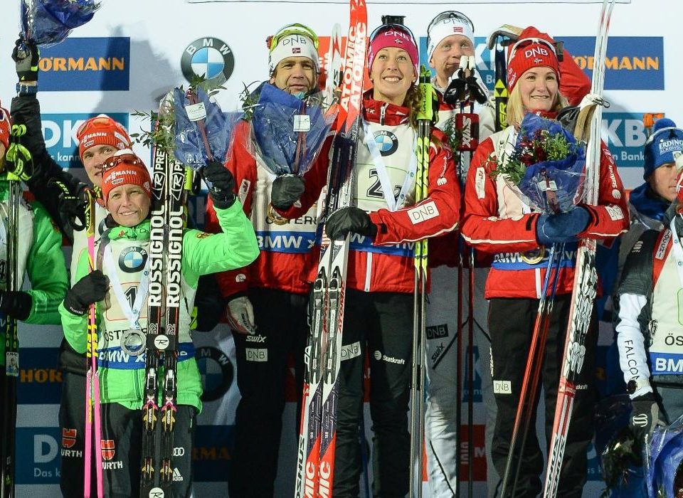 Biathlon Podest Mixedstaffel Östersund 2016